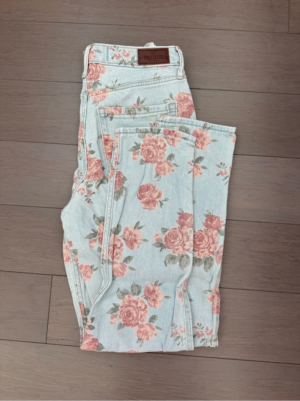 Hollister Light Blue Denim Skinny Jeans with Pink Floral Print